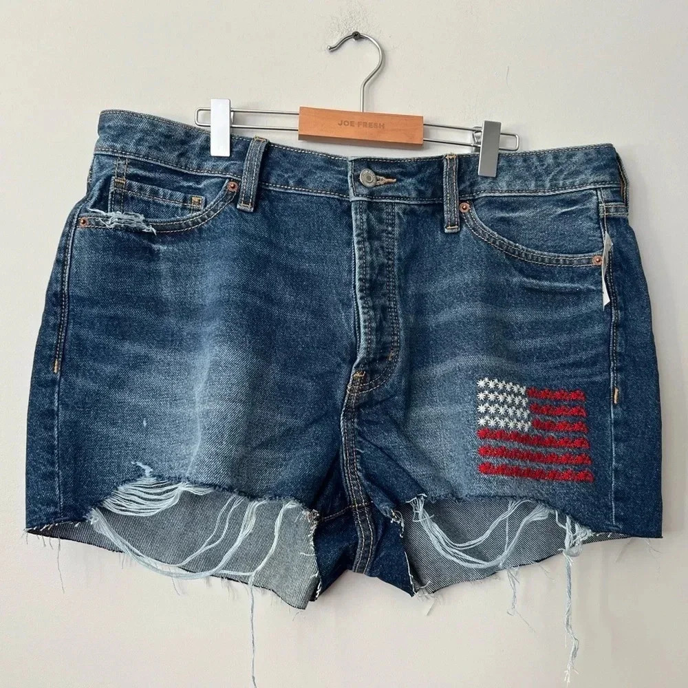 Old Navy Jean Shorts |  Embroidered High Rise OG Straight | Size 14
